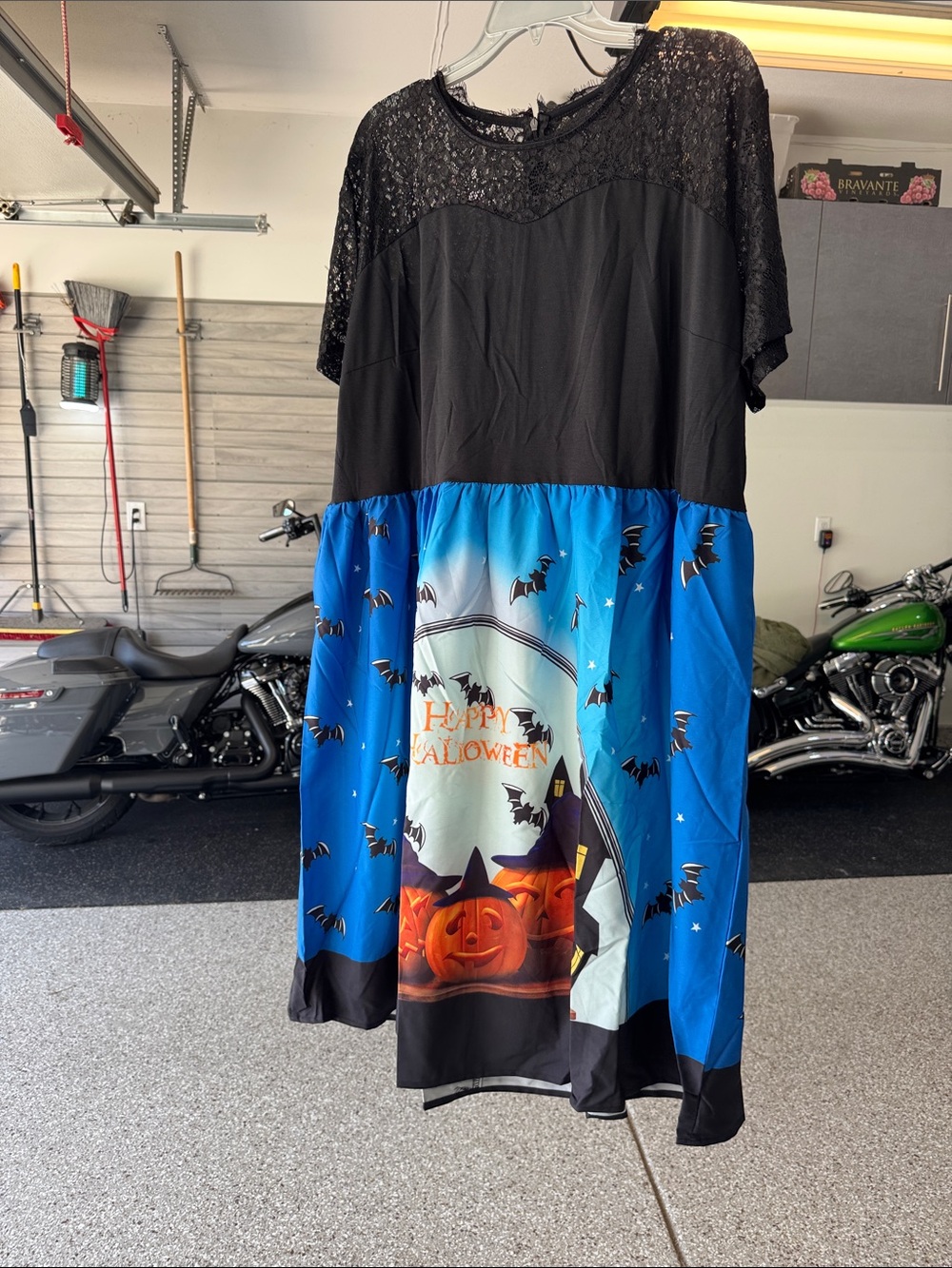 Rosegal Black Lace Top Blue Halloween Pumpkin Print women Dress 5xl